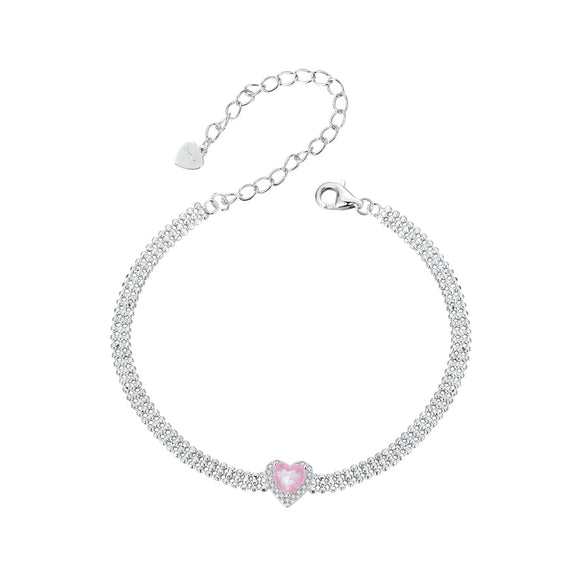 925 Sterling Silver White Gold Plated 8mm CZ Pendant Bracelet for Women