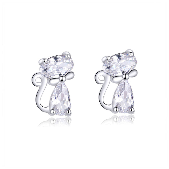 925 Sterling Silver Plated Platinum Earrings with Pavé Setting CZ for Women