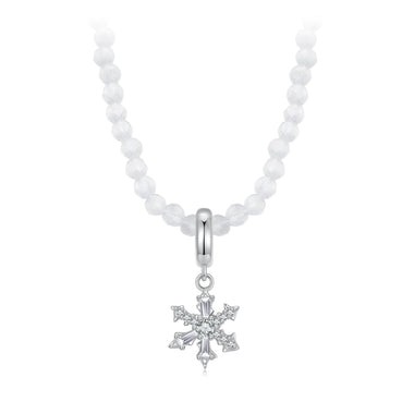 925 Sterling Silver Necklace with Pavé Setting CZ & Transparent Glass for Women