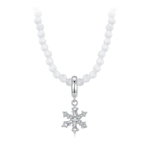 925 Sterling Silver Necklace with Pavé Setting CZ & Transparent Glass for Women