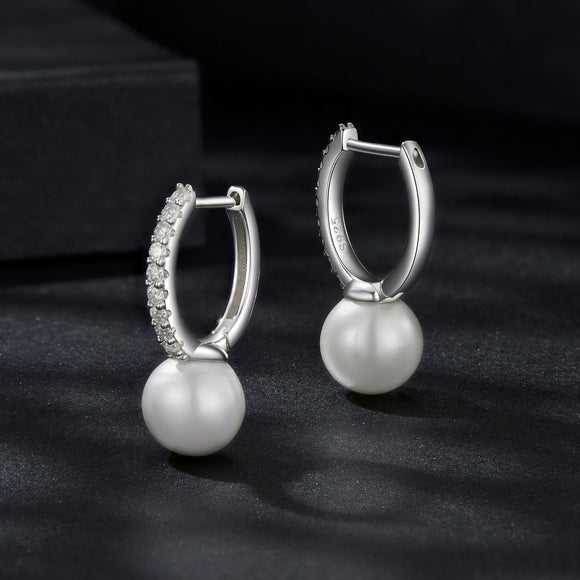 925 Sterling Silver Moissanite 0.15 Carat Earrings with Quality Shell Pearl for Women