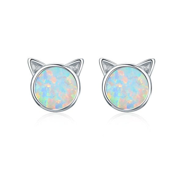 925 Sterling Silver Plated Rose Gold Opal Earrings 0.8cm for Women