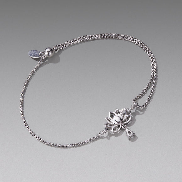 925 Sterling Silver Adjustable Chain Bracelet with White Gold Plating and CZ for Women