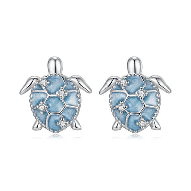 925 Sterling Silver Earrings with Enamel CZ in White Gold, 1.0x0.9cm for Women