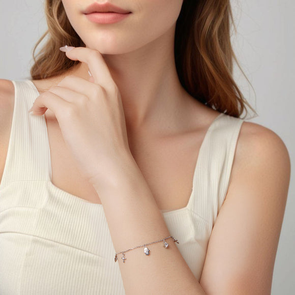 925 Sterling Silver Bracelet with Plated White Gold and Pavé Setting CZ