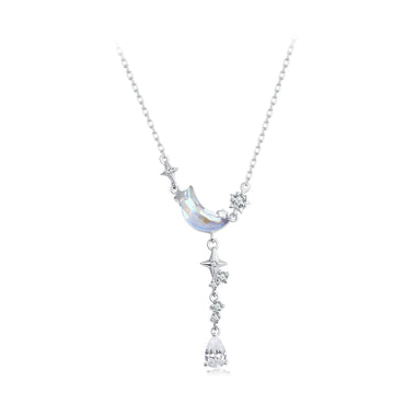 925 Sterling Silver Pendant Necklace with CZ and Transparent Glass for Women - 0