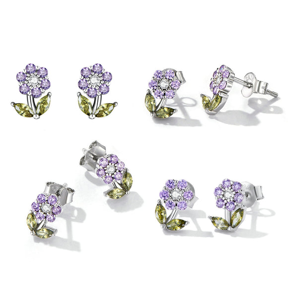 925 Sterling Silver Earrings with Pavé Setting CZ in White Gold