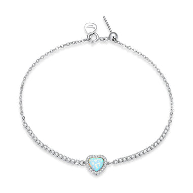 925 Sterling Silver Adjustable Bracelet with Translucent Opal and CZ for Women