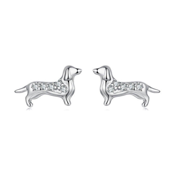 925 Sterling Silver Earrings with Pavé Setting and White Gold Plating for Women