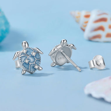 925 Sterling Silver Earrings with Enamel CZ in White Gold, 1.0x0.9cm for Women - 0
