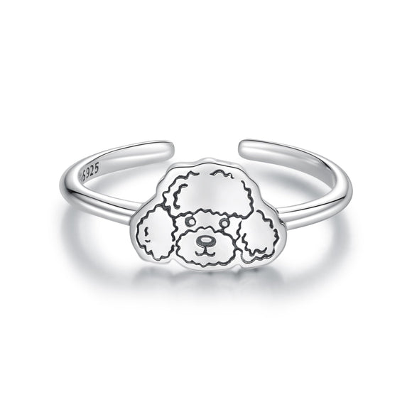 925 Sterling Silver Oxidized Silver Dog Ring for Women