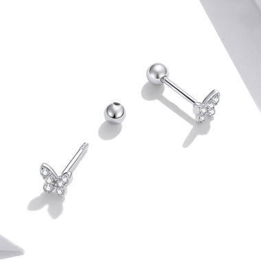 925 Sterling Silver Earrings with CZ in Pavé Setting - 0.4*0.5cm - Women - 0