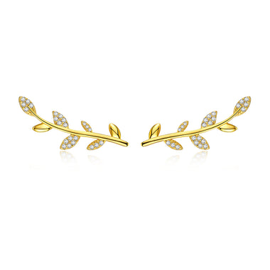 925 Sterling Silver Earrings with Gold Plating and CZ - 0.9x2.5cm for Women
