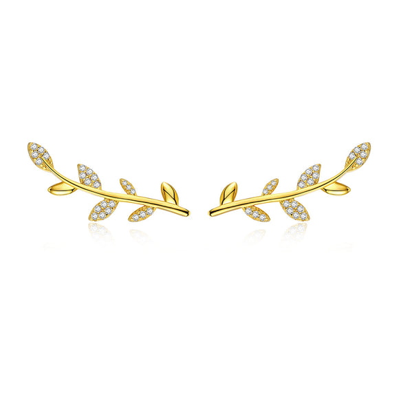 925 Sterling Silver Earrings with Gold Plating and CZ - 0.9x2.5cm for Women
