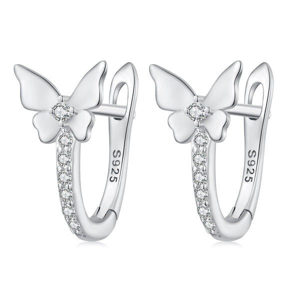 S925 Sterling Silver Small Platinum Plated Earrings with Pavé Setting CZ