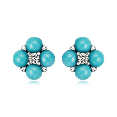 925 Sterling Silver Earrings with Synthetic Turquoise and CZ in Oxidized Finish