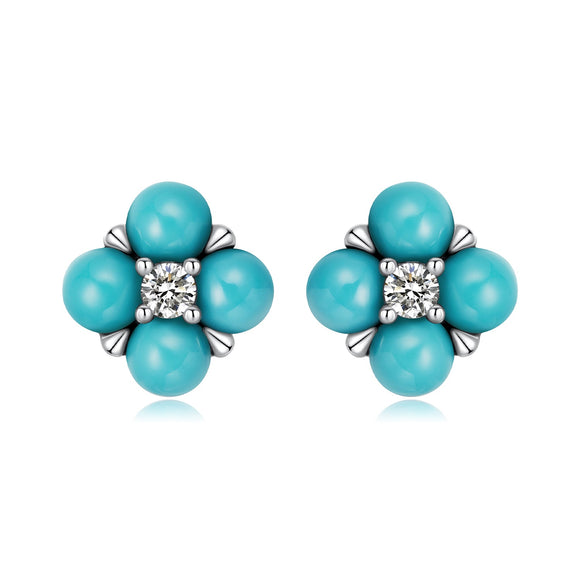 925 Sterling Silver Earrings with Synthetic Turquoise and CZ in Oxidized Finish