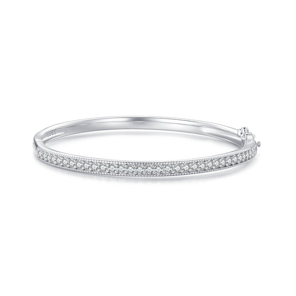 925 Silver & Platinum Pavé Setting CZ Bracelets, Size 17.0 mm for Women
