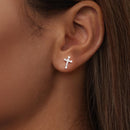 925 Sterling Silver Earrings with Pavé Setting CZ in White Gold Plating - 1.2x0.8cm for Women-7