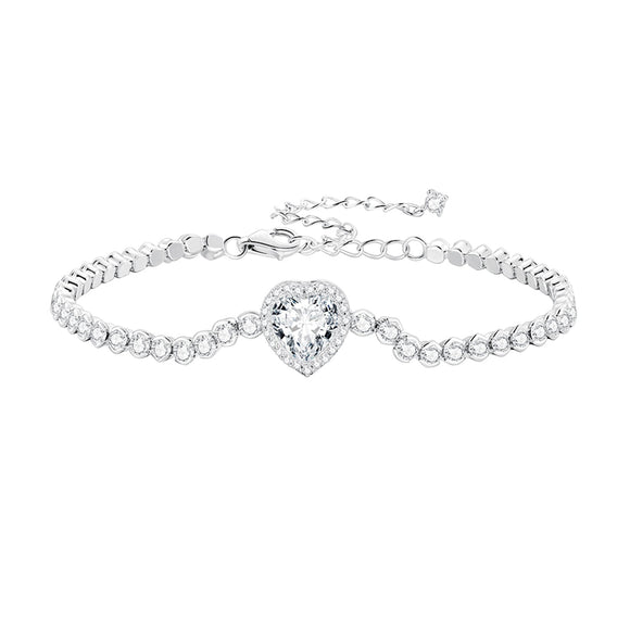 925 Sterling Silver Bracelet with CZ Zircon, 15+6.5cm, Platinum Plated for Women