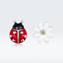 925 Sterling Silver Earrings with Enamel - Bug 1.0 x 0.8 cm, Flower 0.9 x 0.9 cm - Women-4