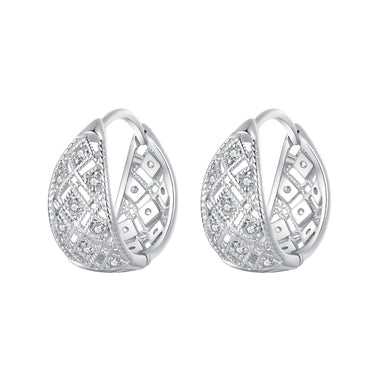 925 Sterling Silver White Gold Plated Pave Setting CZ Earrings 13*6mm for Women