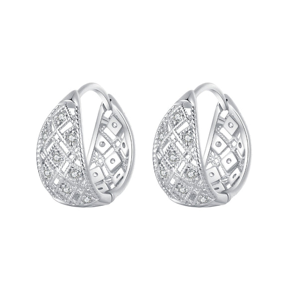 925 Sterling Silver White Gold Plated Pave Setting CZ Earrings 13*6mm for Women