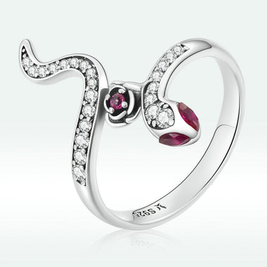 925 Sterling Silver Oxidized Snake Ring with Pavé Setting CZ for Women - Size 7.0 - 0