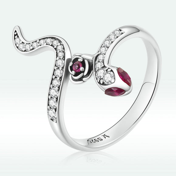 925 Sterling Silver Oxidized Snake Ring with Pavé Setting CZ for Women - Size 7.0