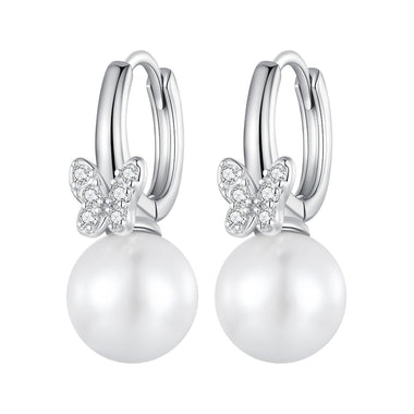 925 Sterling Silver Earrings with Plated Platinum and Shell Pearl for Women