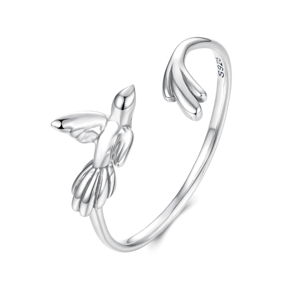 925 Sterling Silver Oxidized Silver Bird Ring for Women - 0.14cm Width, 0.7cm Bird Size