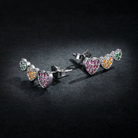 925 Sterling Silver Earrings with Pavé Setting and Plated Platinum, Size: 0.5*1.3cm, Women