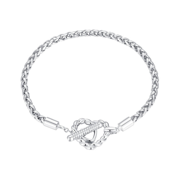 925 Sterling Silver 3.0mm Plated Platinum Bracelet Size 17.0 for Women