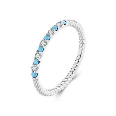 925 Sterling Silver White Gold Plated Turquoise Ring Size 6.0 for Women - 0