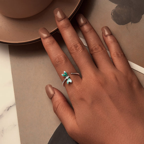 925 Sterling Silver White Gold Plated Opal Enamel Ring