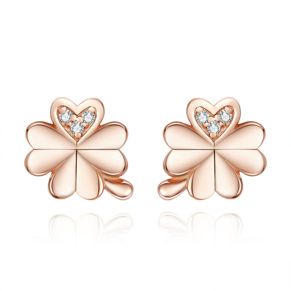 925 Sterling Silver Earrings with Pavé Setting CZ in Rose Gold 0.9x0.7cm for Women