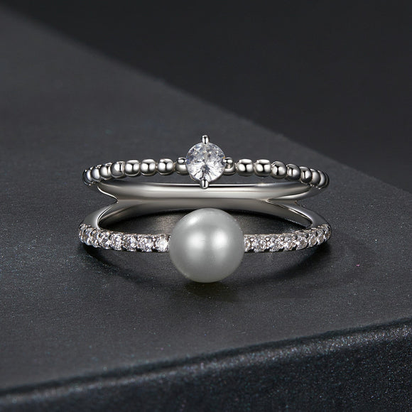 925 Sterling Silver & Moissanite Ring with Freshwater Pearl - Size 6 - Women's Jewelry