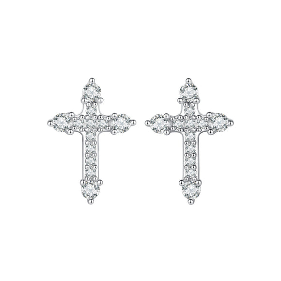 925 Sterling Silver Earrings with Pavé Setting CZ in White Gold Plating - 1.2x0.8cm for Women