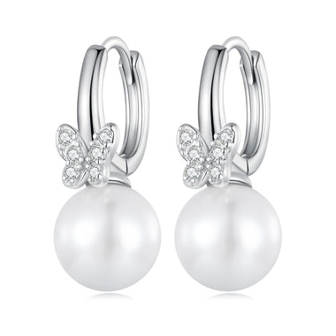 925 Sterling Silver Earrings with Plated Platinum and Shell Pearl for Women - 0