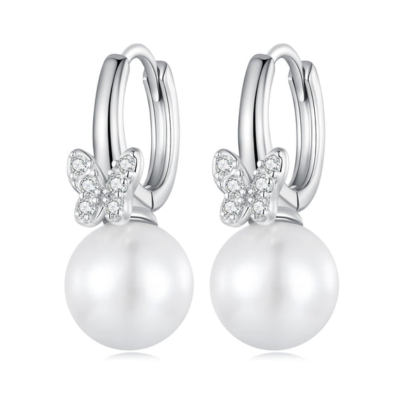 925 Sterling Silver Earrings with Plated Platinum and Shell Pearl for Women