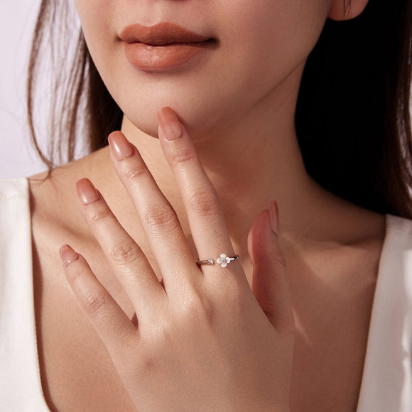 925 Sterling Silver White Gold Plated Ring with Nacre and CZ for Women