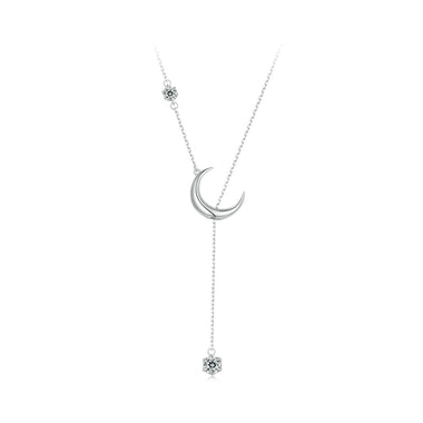 925 Sterling Silver Pavé Setting CZ Moon Necklace for Women - 0