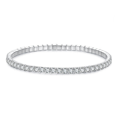 925 Sterling Silver White Gold Plated 16cm Stretchable CZ Bracelet for Women - 0