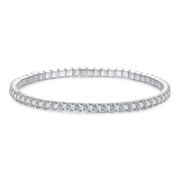 925 Sterling Silver White Gold Plated 16cm Stretchable CZ Bracelet for Women