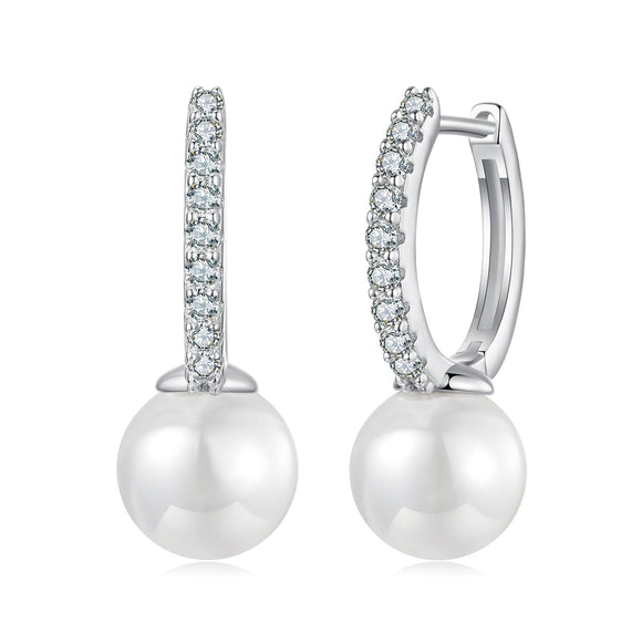 925 Sterling Silver Moissanite 0.15 Carat Earrings with Quality Shell Pearl for Women