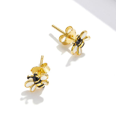 925 Sterling Silver Enamel Plated Gold Earrings - 0