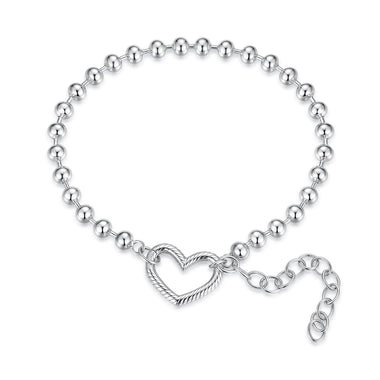 925 Sterling Silver 16+5cm White Gold Plated Heart Bracelet for Women