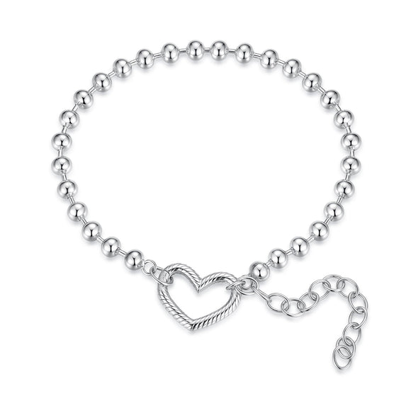 925 Sterling Silver 16+5cm White Gold Plated Heart Bracelet for Women