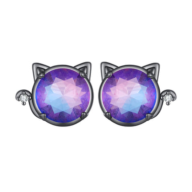 925 Sterling Silver Earrings with Pavé CZ and Transparent Glass in Black Gold, 1.0*1.2cm, for Women