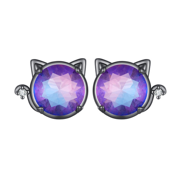 925 Sterling Silver Earrings with Pavé CZ and Transparent Glass in Black Gold, 1.0*1.2cm, for Women